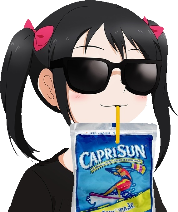 Nico Yazawa drinking a Capri Sun while wearing sunglasses
